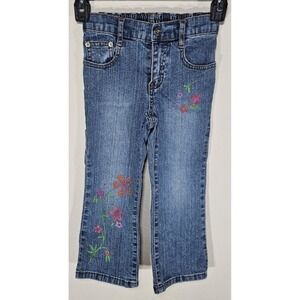 Vtg Girl's ZANA DI Flared Jeans Hippy Boho Sparkly Painted Flowers Size 4/4T